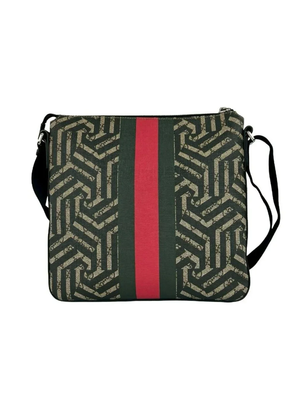 Gucci GG Carre Ide Bi Web Line Sherry Supreme Polyurethane Leather Shoulder